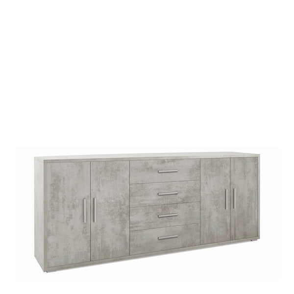 Madia credenza mobile con 4 ante e 4 cassetti 203x41x84H cm in kit di montaggio colore Cemento