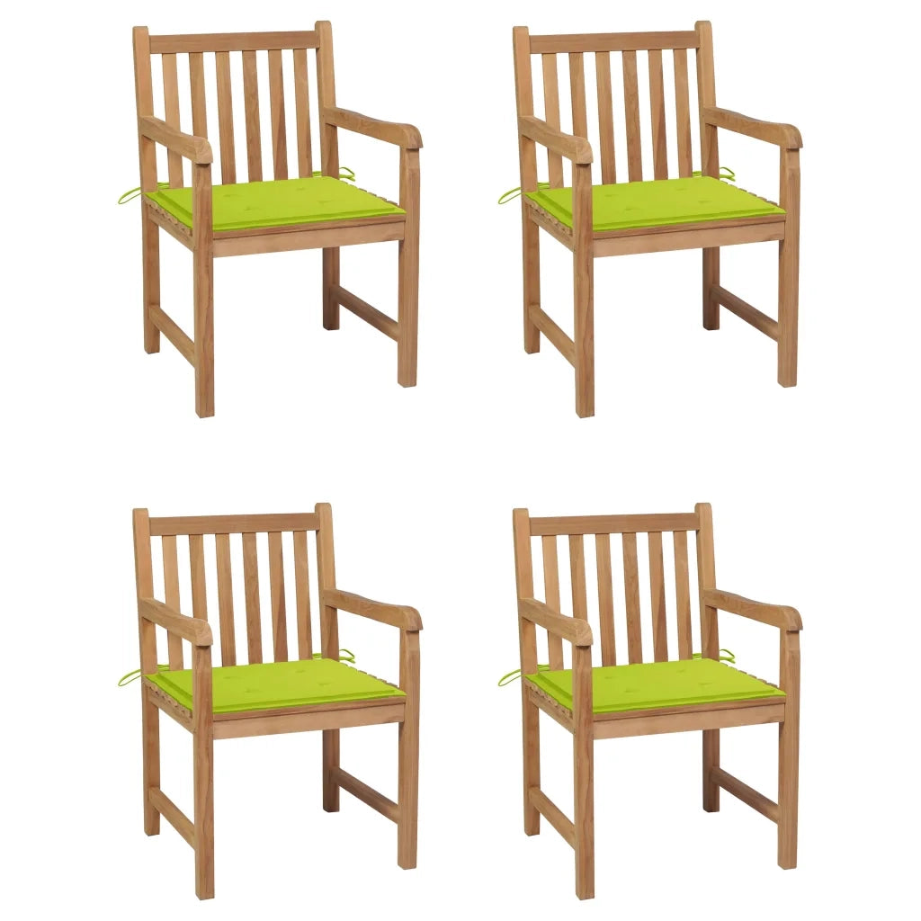 Sedie Giardino 4 pz e Cuscini Verde Brillante Massello di Teak cod mxl 8345