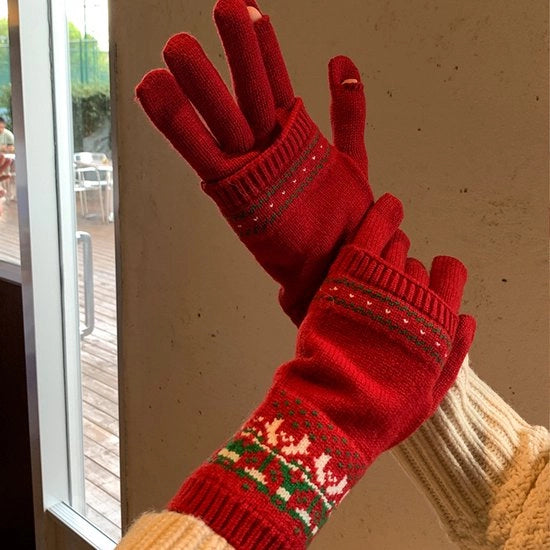 Manopole in lana a maglia a trama jacquard, toccabili e rimovibili, per donna, caldo invernale e autunnale, adatte per la bicicletta, compatibili con touchscreen.