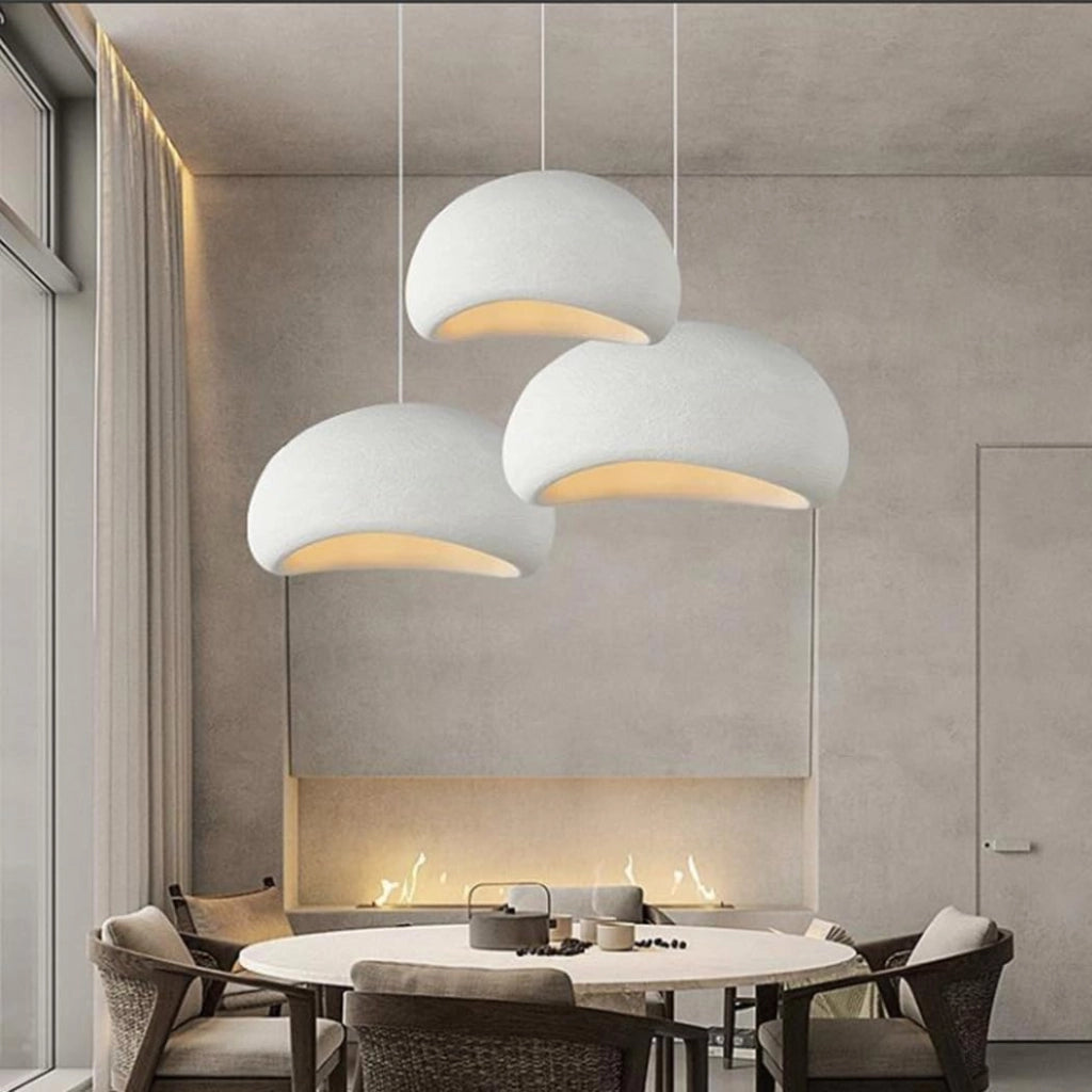 Lampadario a sospensione Wabi-Sabi in polistirene ad alta densità Ø40 cm – Attacco E27 – Stile giapponese moderno – Bianco effetto pietra