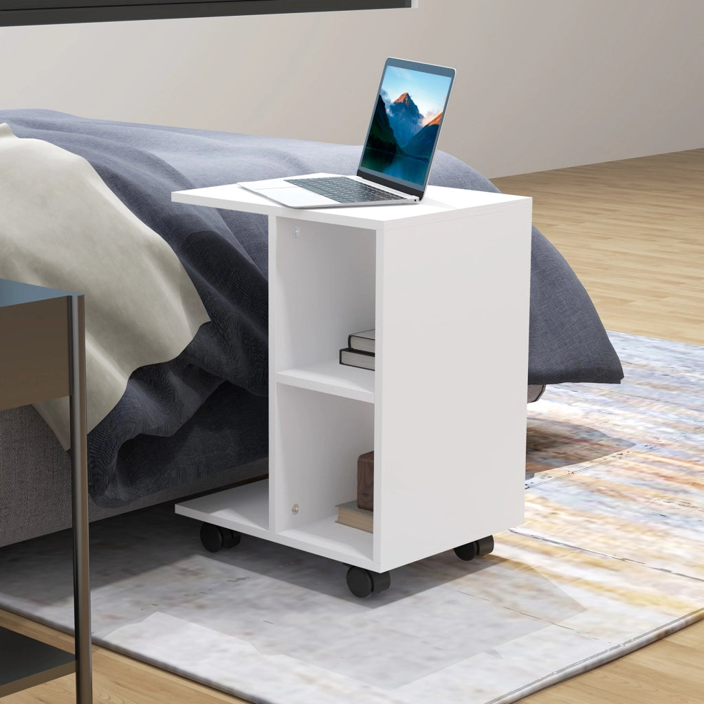 Tavolino da salotto con ruote e ripiani aperti ¨C Zephmum ¨C 45x35x58 cm Bianco