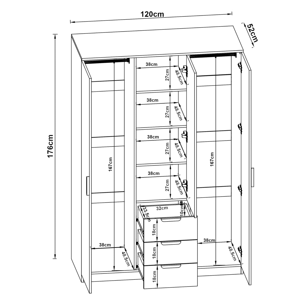 Armadio Guardaroba Eiselfing con Scomparti e Cassetti 176 x 120 x 52 cm Grigio [en.casa]