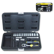Stanley 1-94-672 Set Chiavi a Bussola 1-4'' 35 pezzi con Cricchetto Prolunghe e Snodo in Valigetta