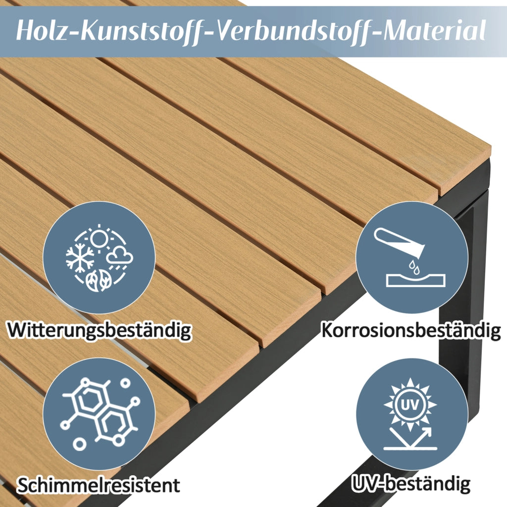 Set pranzo giardino: Divanooo angolare; schienale regolabile 5 posizioni; acciaio zincato; legno-plastica + tavolo
