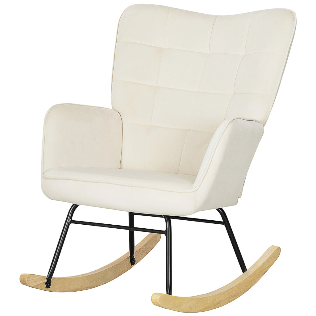Poltrona dondolo imbottita ¨C Xylo ¨C legno di faggio, schienale ampio, beige