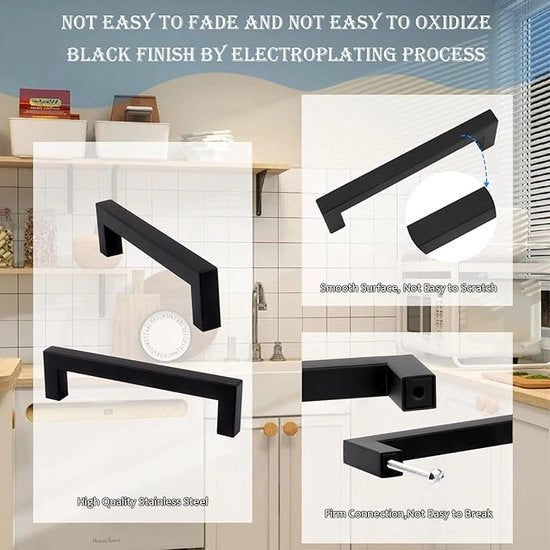 Maniglie in Acciaio Inossidabile Nero 96 mm - Set di 40 Viti, Disegno Quadrato per Cucine Moderne, Porte e Armadi