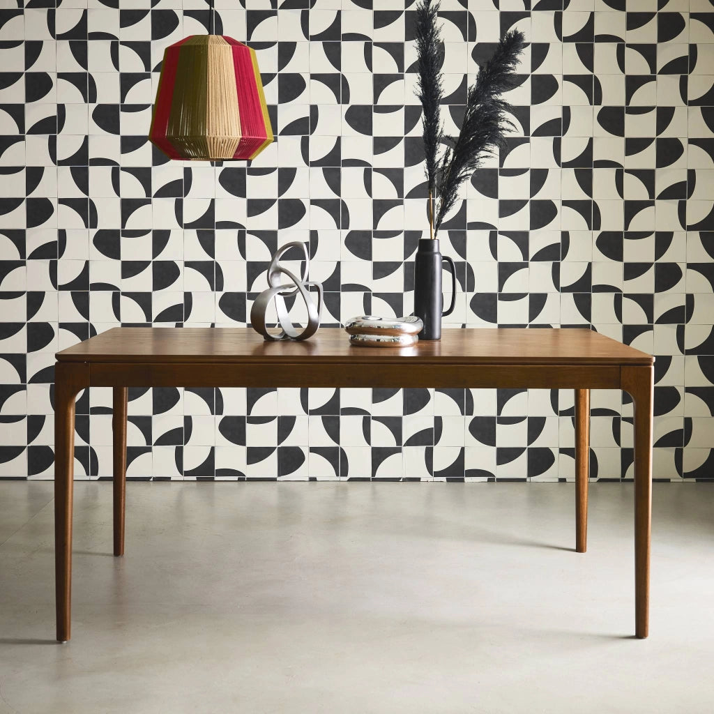 Tavolo da pranzo rettangolare in legno di hevea di 6 posti, noce