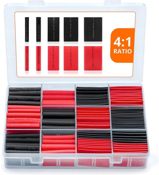 Kit di Tubi di Riscaldamento a Spremi 190 PCS - Rapporto 4:1 - Rivestito con Adesivo - Tubi di Riscaldamento con Colla - Nero e Rosso - Kit di Tubi di Riscaldamento, Assortimento di Tubi di Riscaldamento, Tubi di Riscaldamento Idrorepellenti