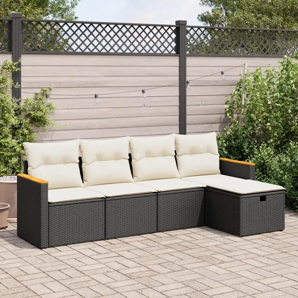 Set Divani da Giardino 5 pz | Set Salotto da Giardino con Cuscini in Polyrattan Nero