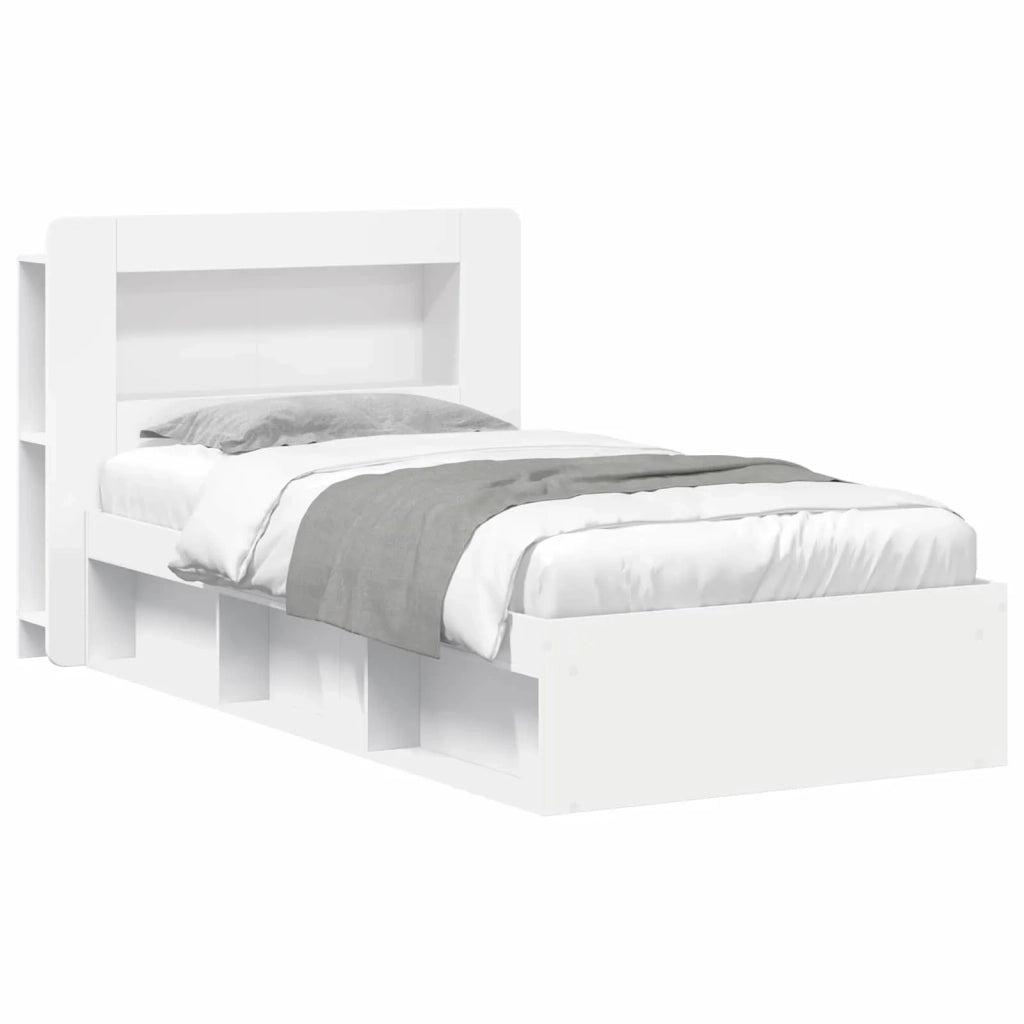 Telaio del letto con storage con testiera Bianco 90 x 200 cm