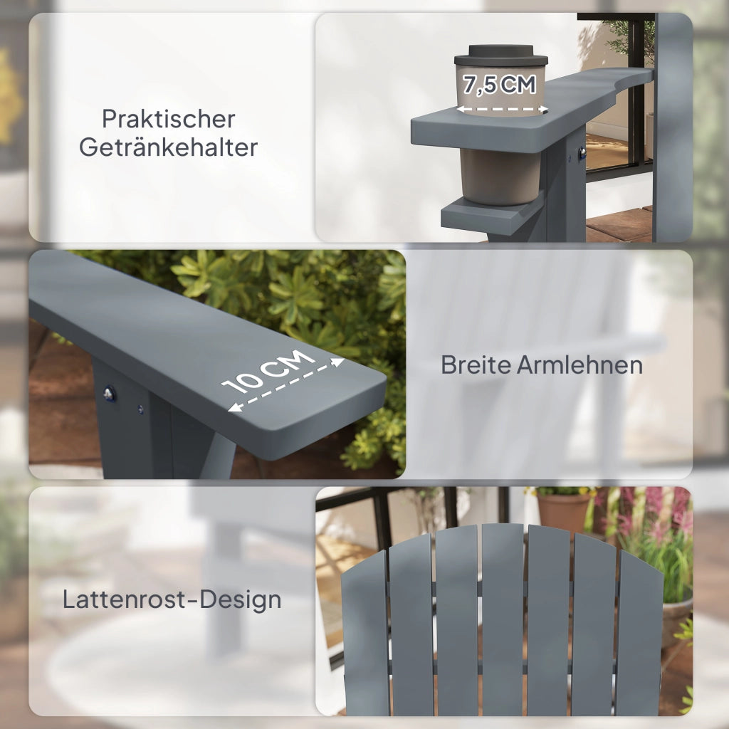 Sedia Adirondack da giardino con portabicchieri ¨C zephmum ¨C massello grigio scuro 95x72x93 cm