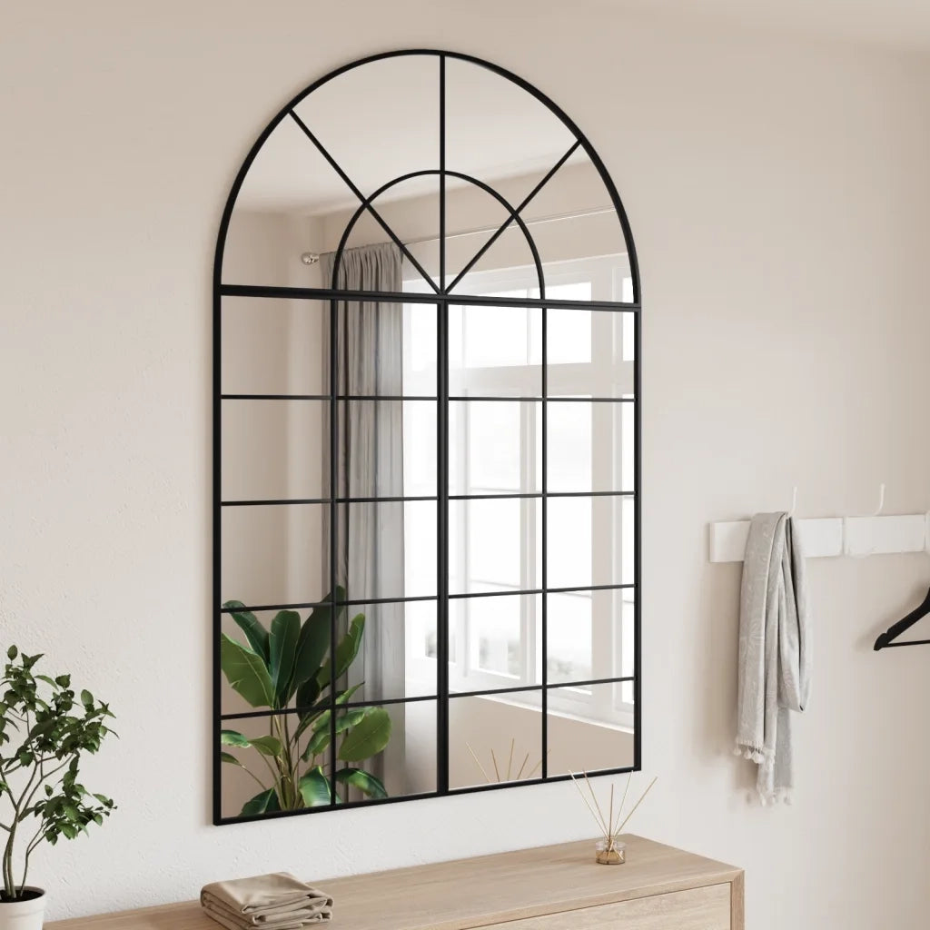 Specchio da Parete-Specchio a Muro-Specchio Decorativo Nero 100x150 cm Arco in Ferro