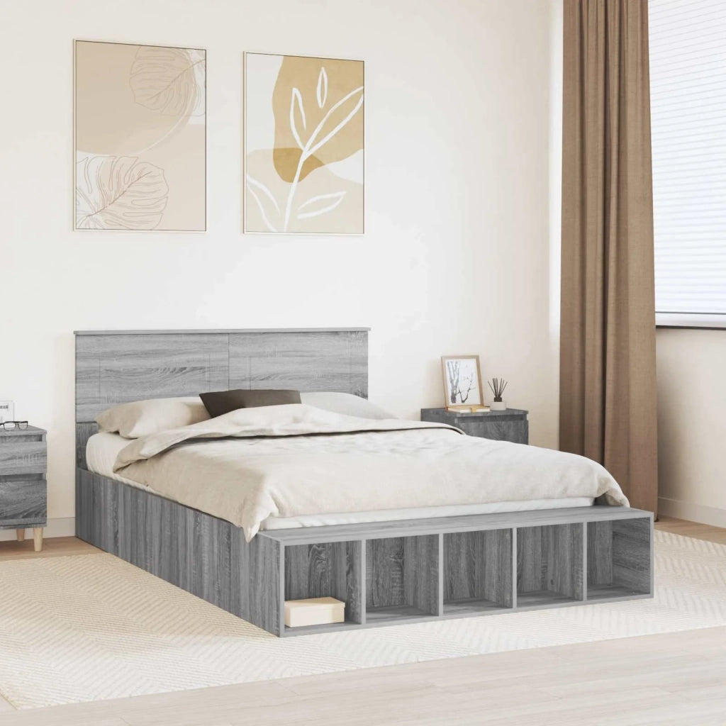 Struttura del letto con lo scaffale Grigio Sonoma 150 x 200 cm
