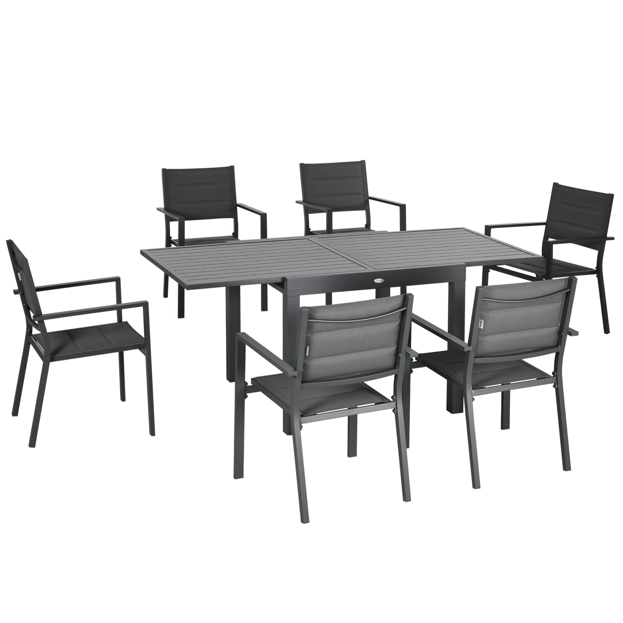 Set Tavolo Allungabile e 6 Sedie da Giardino in Alluminio Grigio