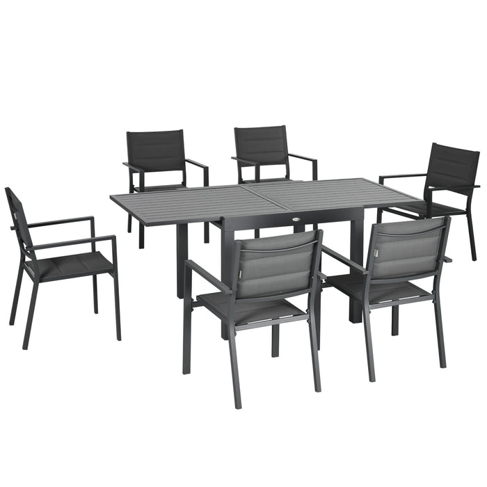 Set Tavolo Allungabile e 6 Sedie da Giardino in Alluminio Grigio