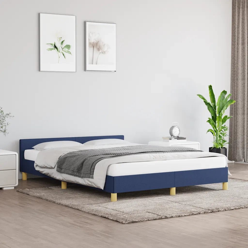 Giroletto con Testiera senza Materasso-Struttura Letto Blu 140x190 cm Tessuto