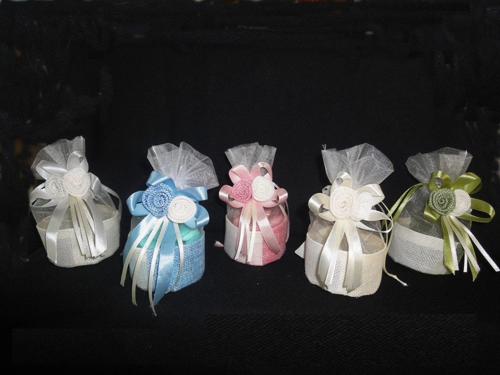 Bomboniera Matrimoni Comunioni Sacchetto Confetti Rosa Juta + Tulle 10 Pezzi