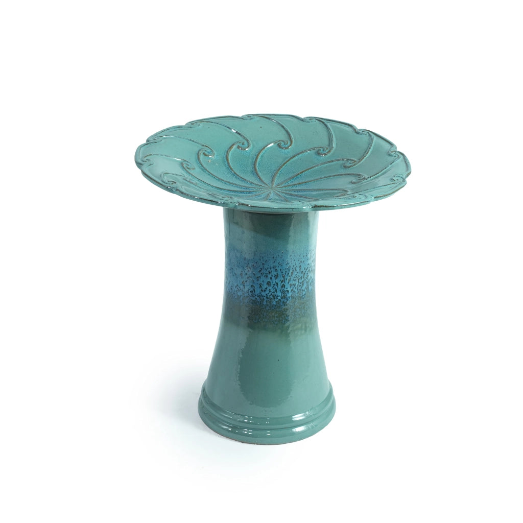 BAGNO per uccelli in ceramica Ø43x45 cm blu teal con piedistallo