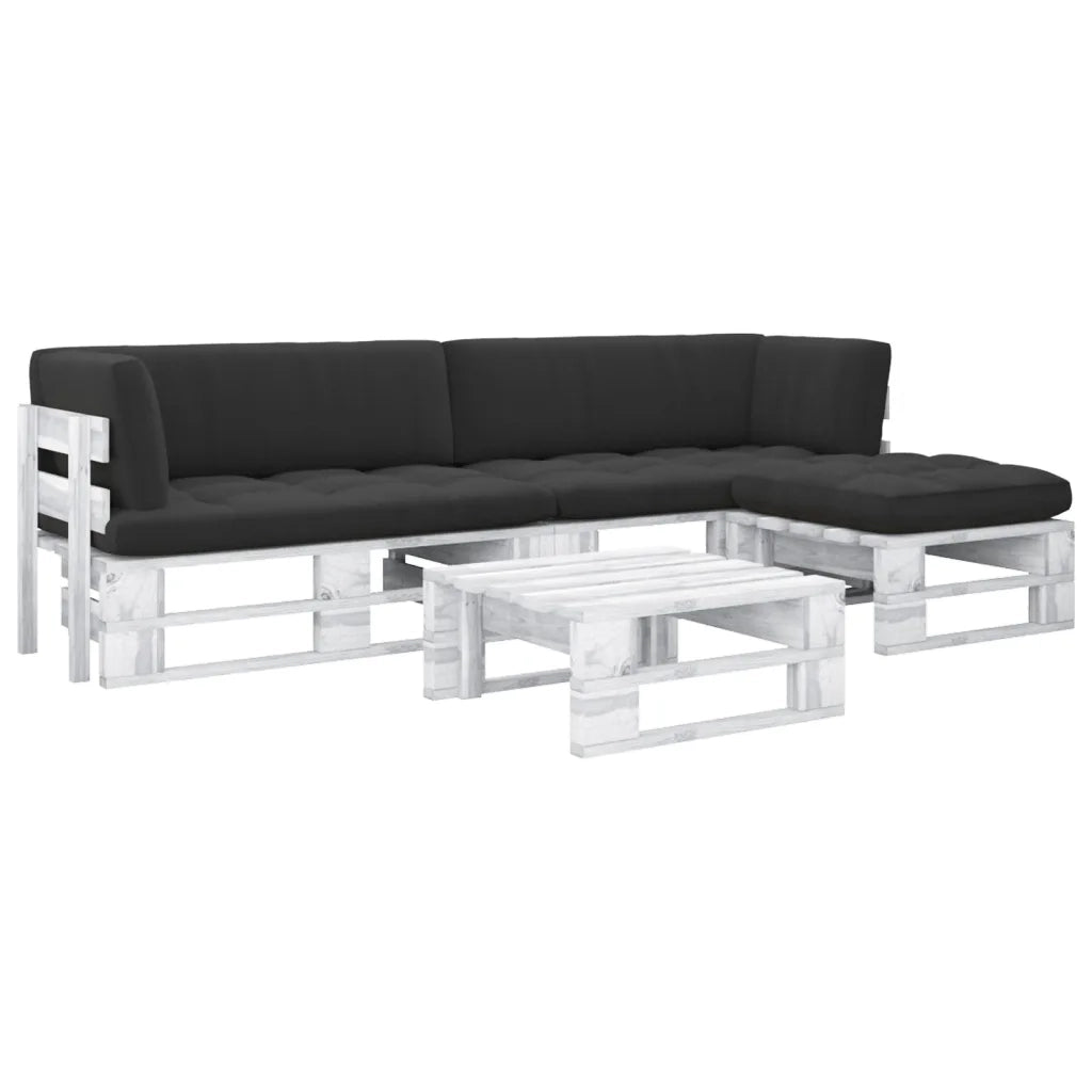 Set Divani a Pallet e Cuscini 4 pz in Pino Impregnato Bianco cod mxl 45763