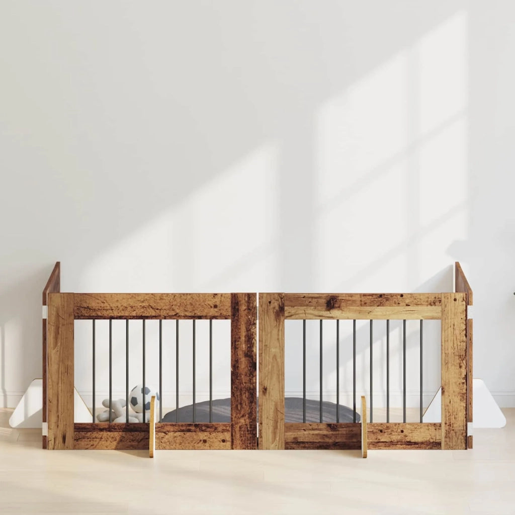 Cancello per cani con supporti 4 pz Legno antico 80 x 60 cm CFW7599905