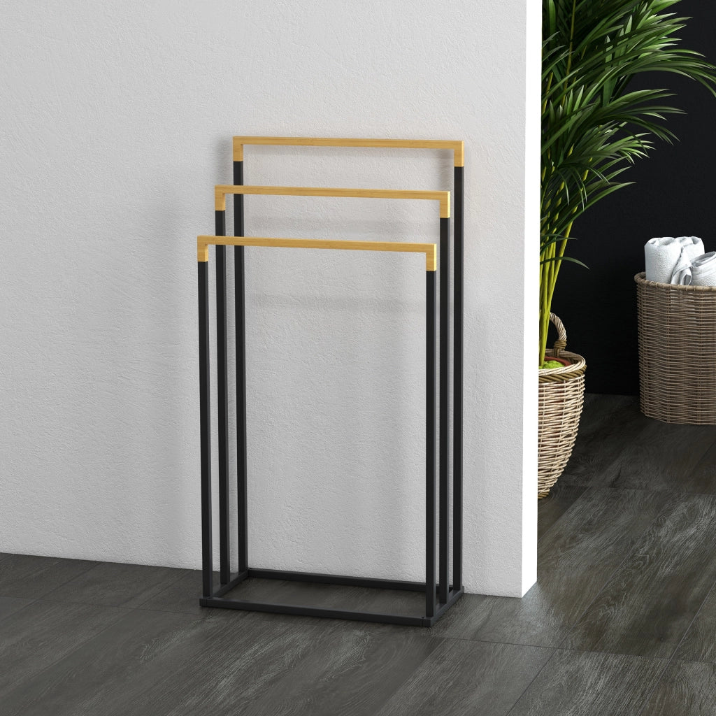 Scala Porta Asciugamani ¨C Zephmum ¨C Bamb¨´ Nero 45x22.5x86 cm