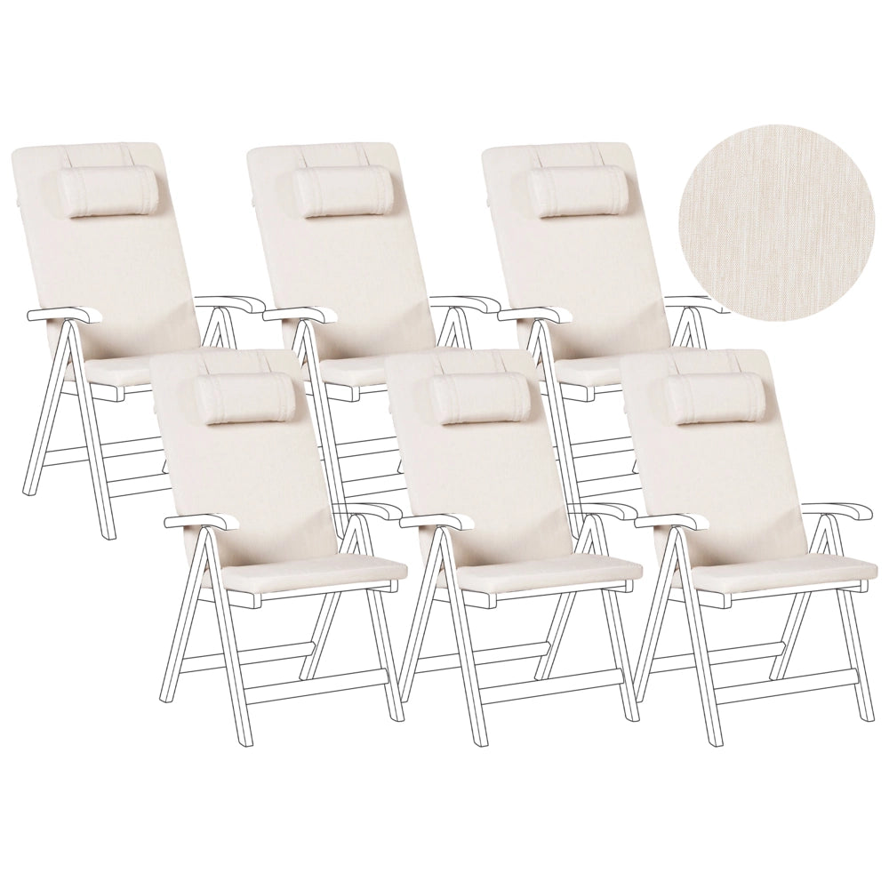 Set di 6 Cuscini in Tessuto beige chiaro da Schienale per Sedie da Giardino Toscana/Java/Amantea stile elegante