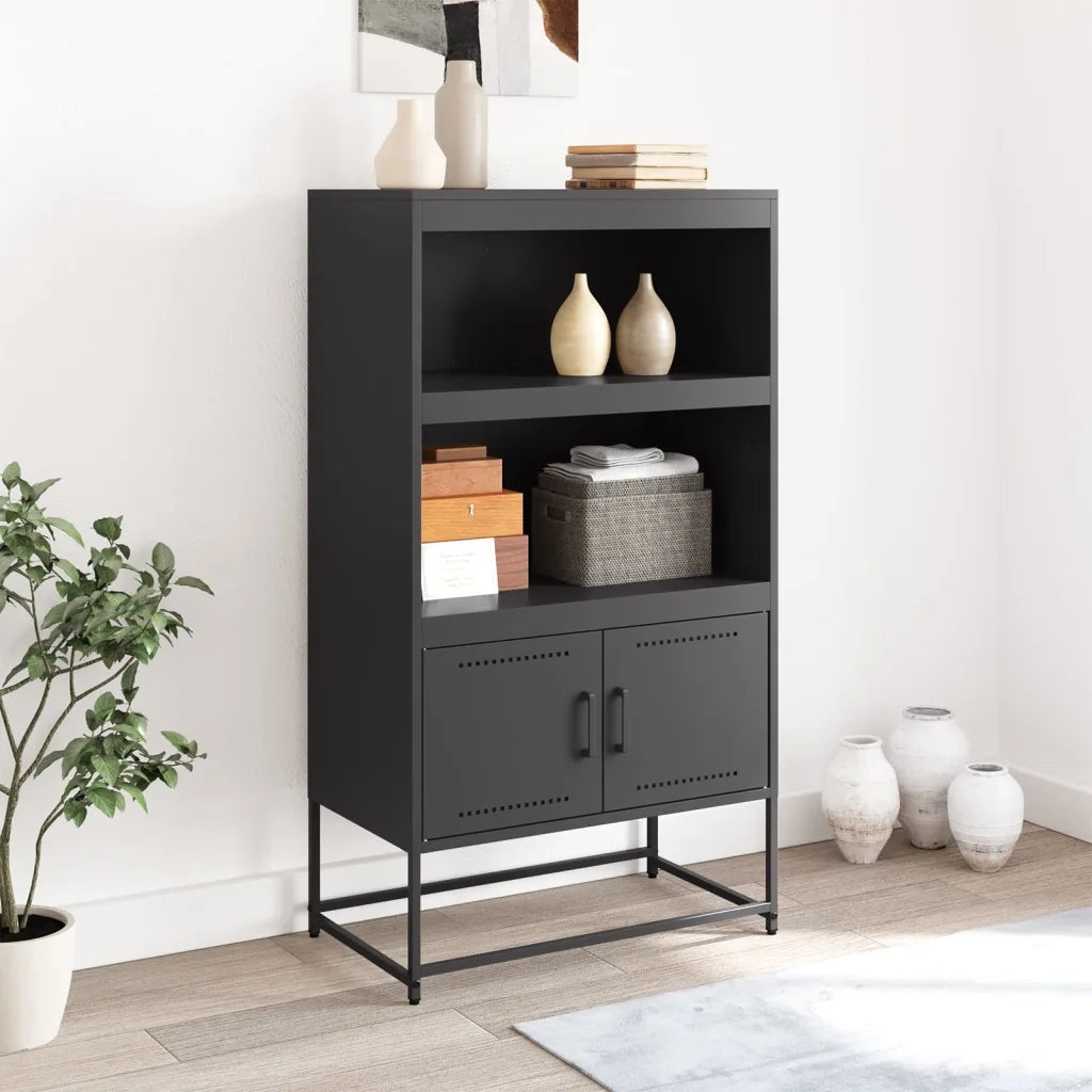 Credenza | Madia | Buffet da pranzo | Armadio da pranzo Nera 68,5x38,5x123,5 cm in Acciaio