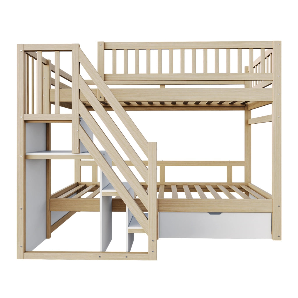 OKWISH Letto a Castello 90×200 cm, Letto 2 Posti con Scala Contenitore, 1 Cassetto e Sponde Alte, senza Materasso, Legno