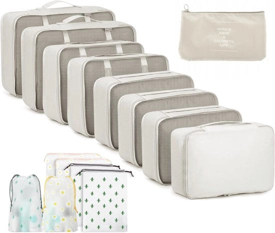 Organizzatore di valigia 15-Delig – Set di borse di stoccaggio – Impermeabile e resistente alle scalfitture – Organizzatore di viaggio per abbigliamento e accessori – Beige