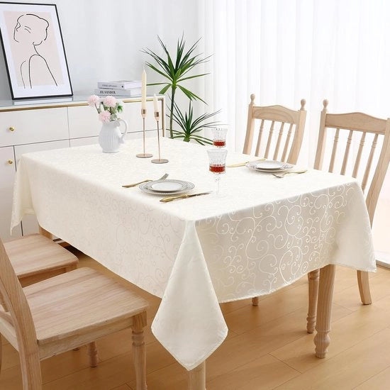Tavolo quadrato tovagliato in poliestere lavabile con disegno jacquard ornamenti per tavolo resistente alla sporcizia facile da pulire beige 130 x 160 cm