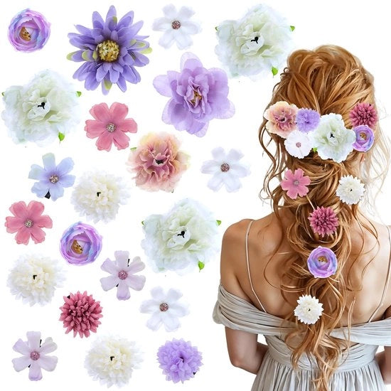 Accessori per capelli - Clip per capelli a fiori - 21 pezzi - Spille per capelli femminili - Accessori per capelli - Matrimonio - Blu/ Bianco - Spilla per capelli a zingalleggerente