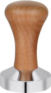 Tamper per caffè, 51 mm con maniglia in legno, tampone per caffè, acciaio inossidabile, tampone per espresso, pesante in materiale massiccio, stile barista, colore marrone scuro