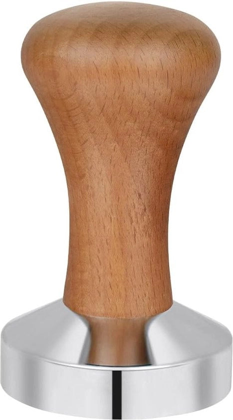 Tamper per caffè, 51 mm con maniglia in legno, tampone per caffè, acciaio inossidabile, tampone per espresso, pesante in materiale massiccio, stile barista, colore marrone scuro