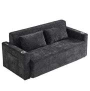 Divano letto 2 in 1 pieghevole con USB; porta bicchieri e tasche laterali; nero e grigio