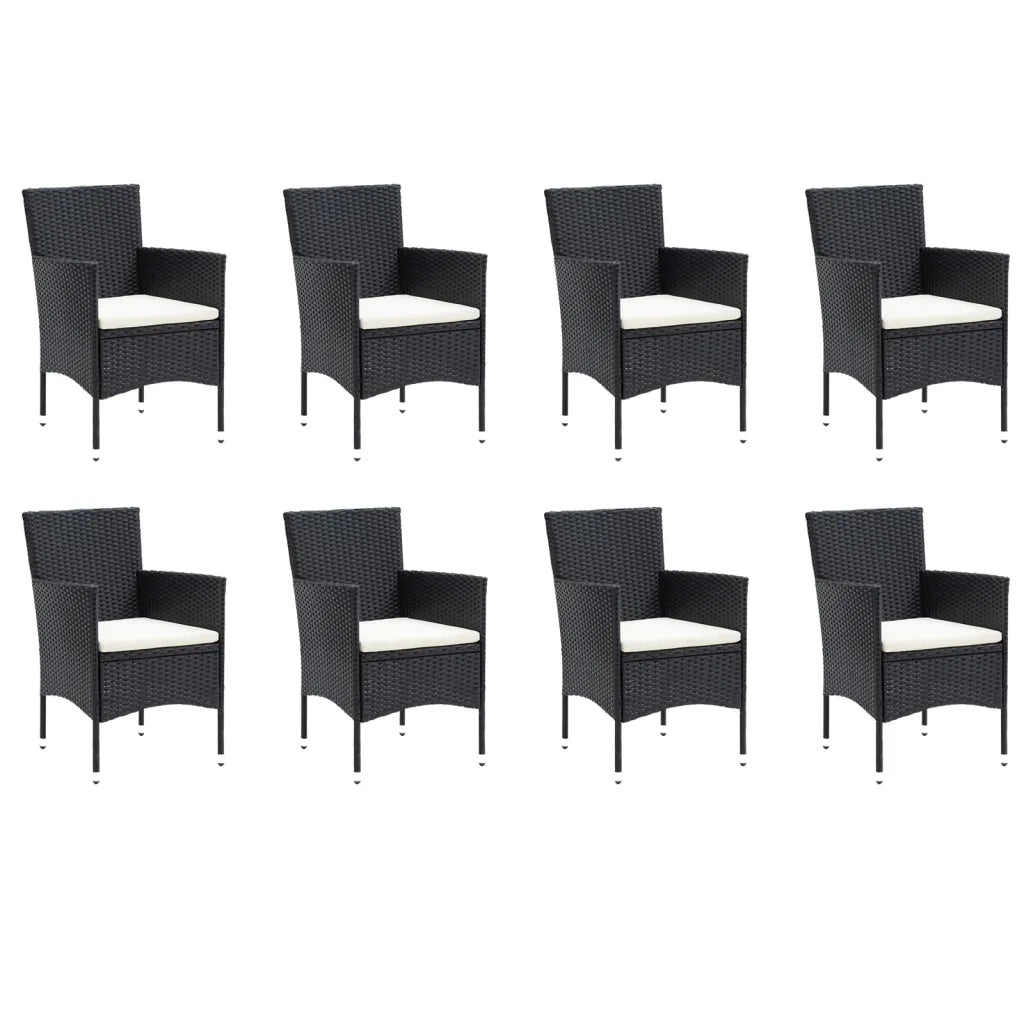 Set da Pranzo da Giardino 9 pz con Cuscini Nero in Polyrattan 3094978