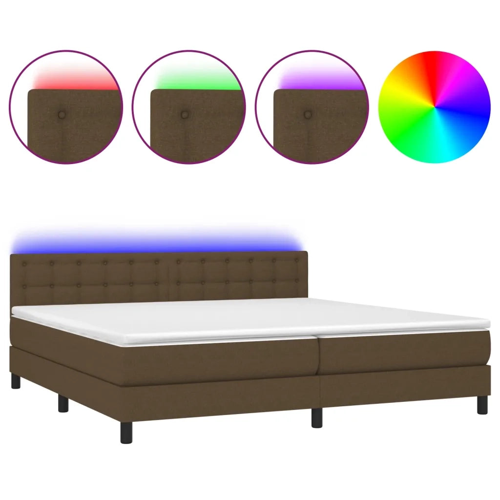 Letto a Molle Materasso e LED MarroneScuro 200x200cm in Tessuto 3133504