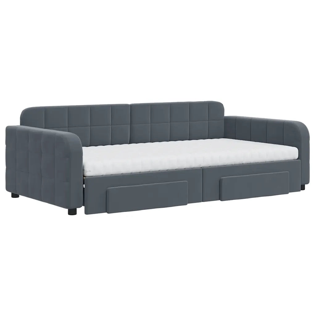 Divano Letto Estraibile Cassetti Grigio Scuro 100x200cm Velluto 3197009