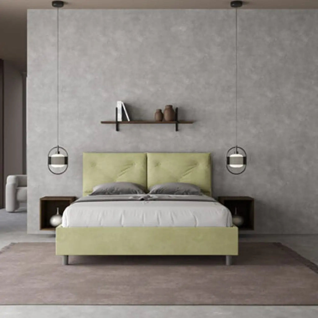 Letto matrimoniale con rete imbottito 160x200 microfibra tè verde Appia