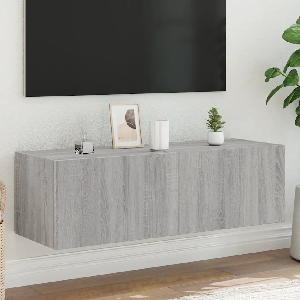 Mobile TV a Parete con Luci LED-Mobile TV a Muro Grigio Sonoma 100x35x31 cm