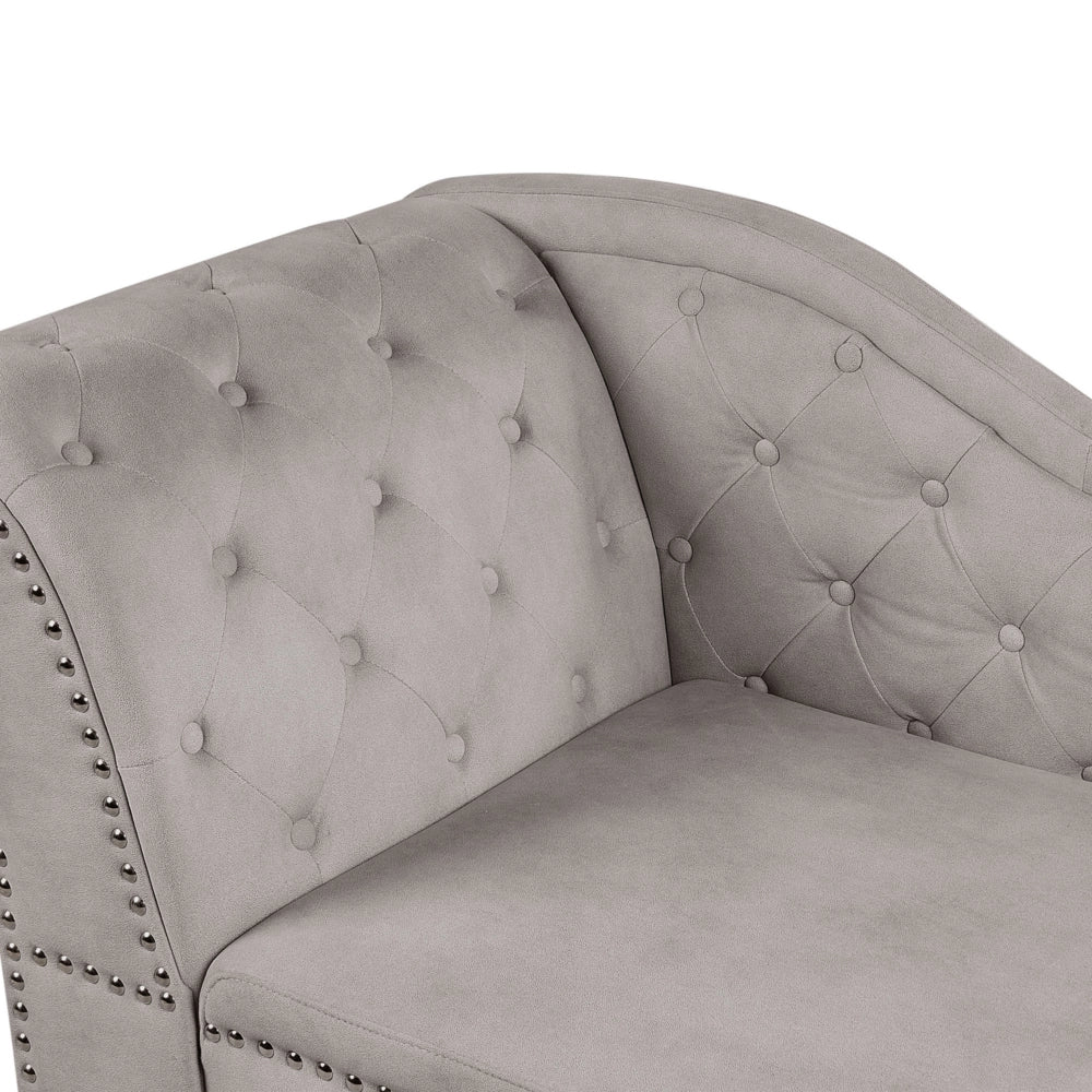 Chaise longue in velluto tortora versione sinistra Con Bottoni stile retrò