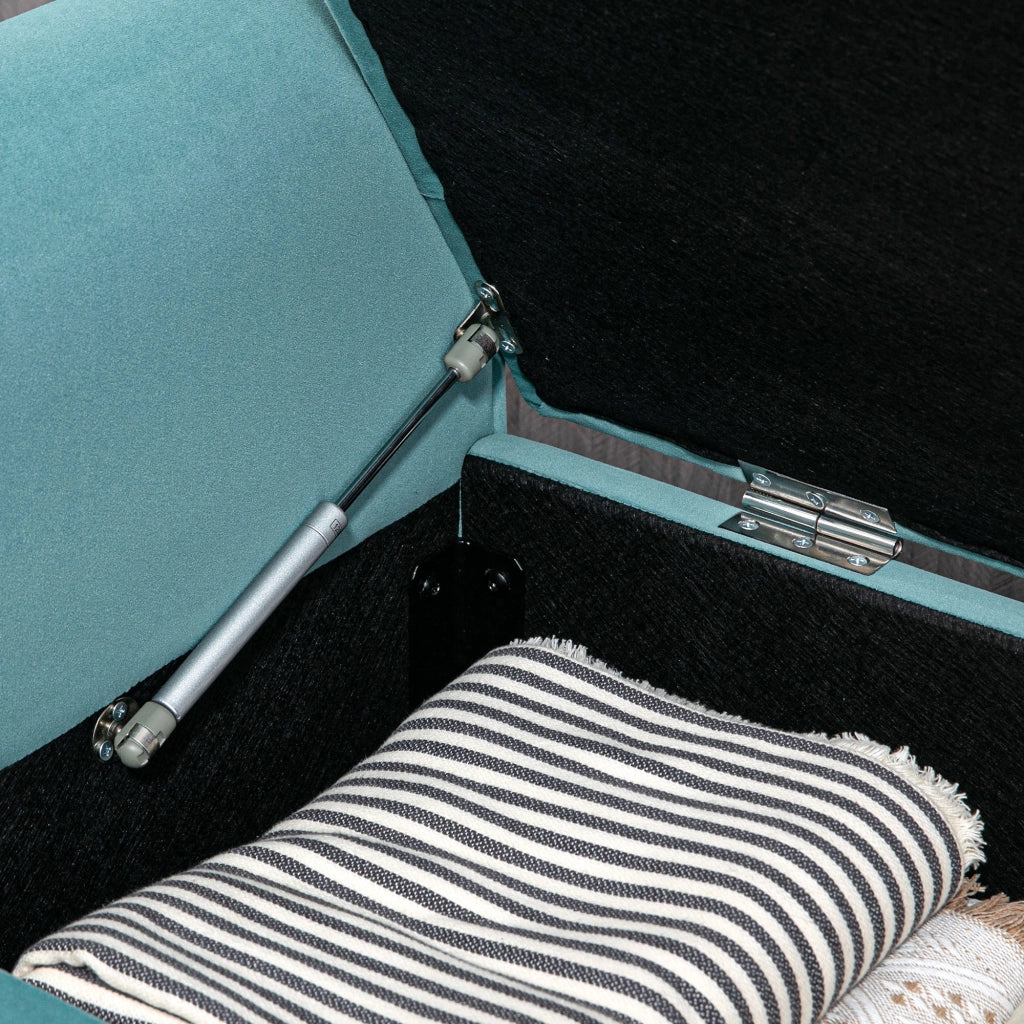 Panca contenitore in effetto velluto con seduta imbottita e braccioli, in poliestere verde 126 × 48,5 × 57 cm