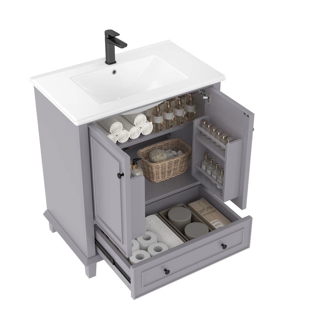 Mobile per bagno con lavabo - Xylo - 76x46x87cm - Grigio - Piedi in legno massello, resistente all'umidit??, ampio spazio di archiviazione