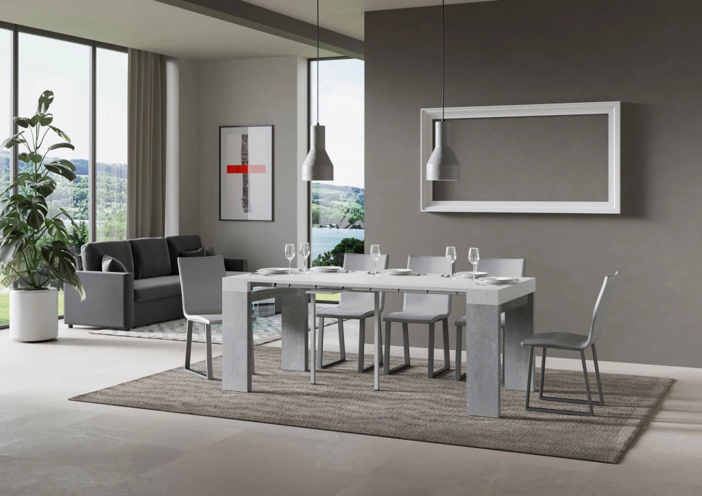 Consolle allungabile 90x40/300 cm Roxel Mix piano Bianco Frassino - struttura Cemento