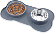 Set di protezione 3 in 1 per cani con superficie antiscivolo - 2 comuni in acciaio inossidabile - paniere per cibo in silicone - colore grigio - adatto per gatti, cuccioli, piccoli cani