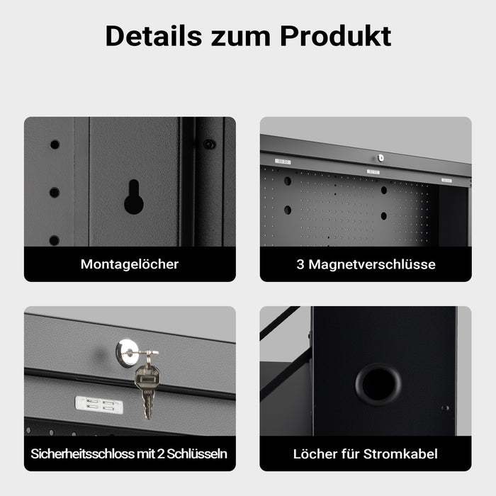 Banco da lavoro pieghevole a parete, portata fino a 50 kg, tavolo richiudibile con pannello porta attrezzi forato, in acciaio, 91,2 x 69 x 61 cm, con 2 chiavi, ideale per officine e garage