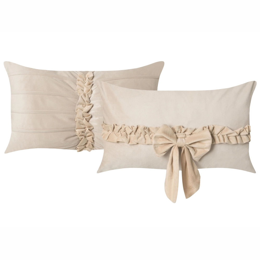 Set di 2 cuscini decorativi in velluto beige chiaro con motivo a fiocco 50 x 30 cm Accessorio decorativo