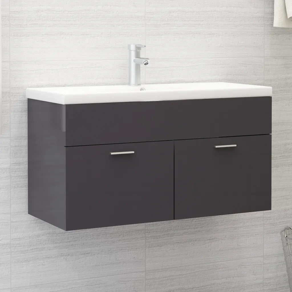 Mobile Lavabo Grigio Lucido 90x38,5x46 cm in Legno Multistrato 804673