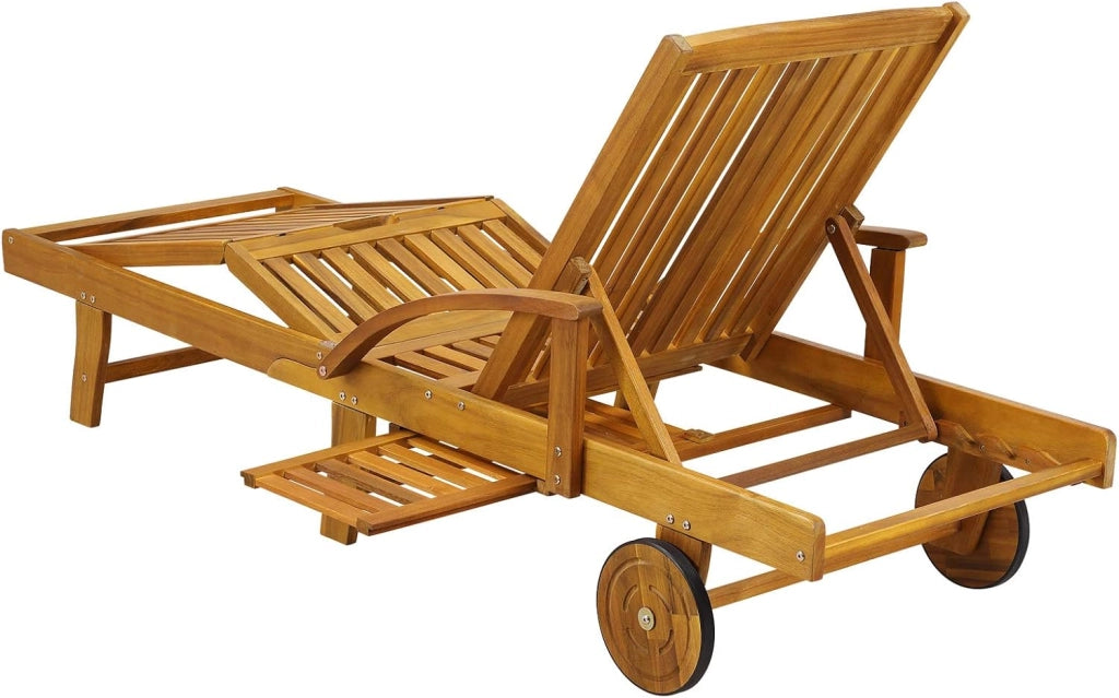 Sdraio Lettino Prendisole Tami Sun in Legno Acacia 196x69x85 cm Pieghevole con Tavolino Estraibile Poggiapiedi Sedia Lettini Sdraie da Giardino Terrazza Esterno
