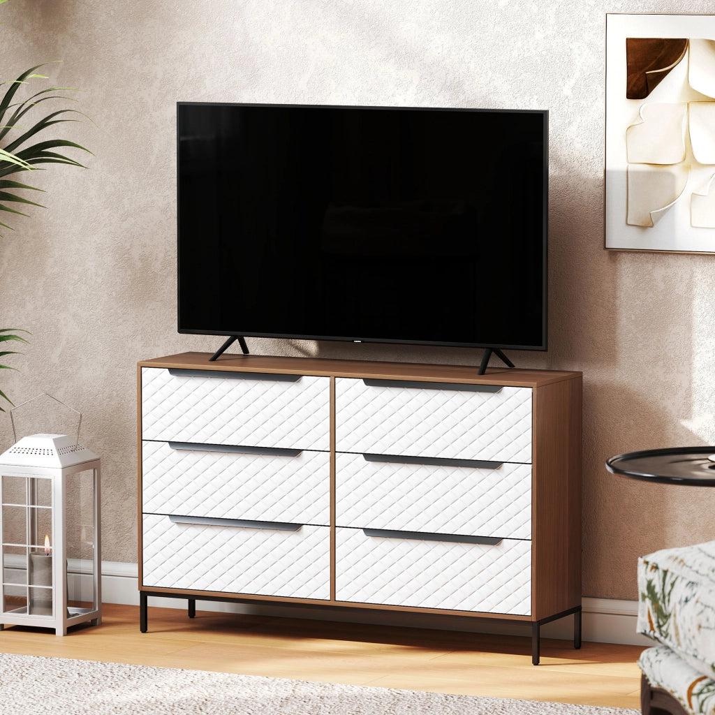 Cassettiera 6 Cassetti Tessuto Frontale Diamante ¨C Minimal ¨C Naturale e Bianco