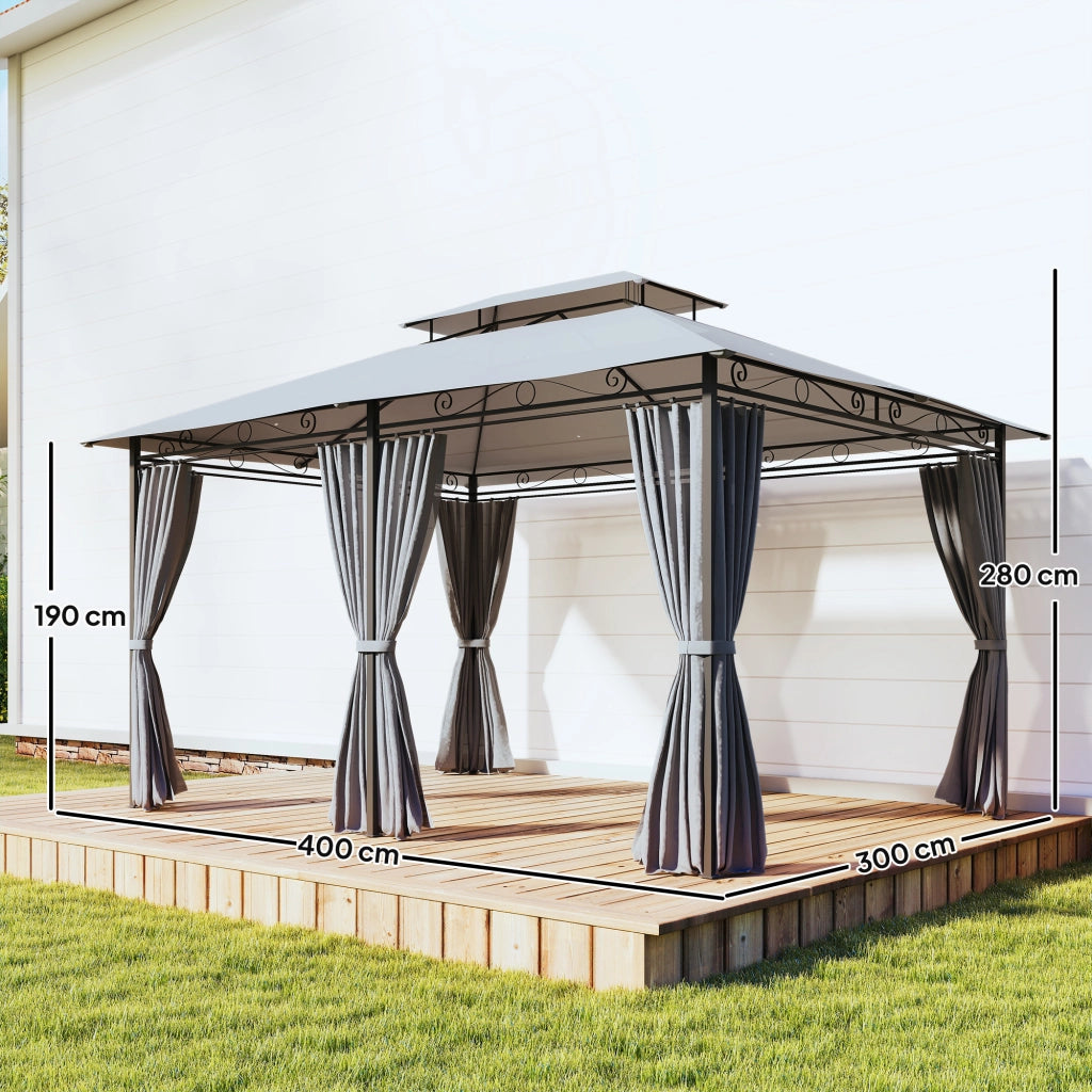Gazebo da giardino; gazebo esterno con tende; tetto ventilato; grigio scuro